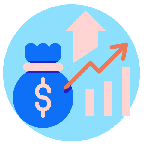 Bag of money with a graph and upward arrow to show maximising ad revenue with digital screens