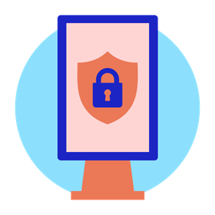 Image of a digital display with a padlock inside it to represent physical device security