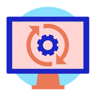 Image of a display with a turning cog inside it to represent rebooting a device
