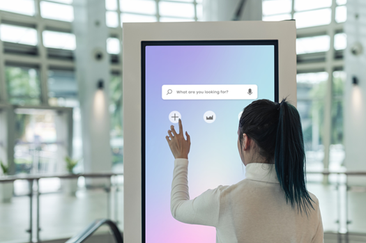 Image of an interactive digital signage display being used in a shopping centre