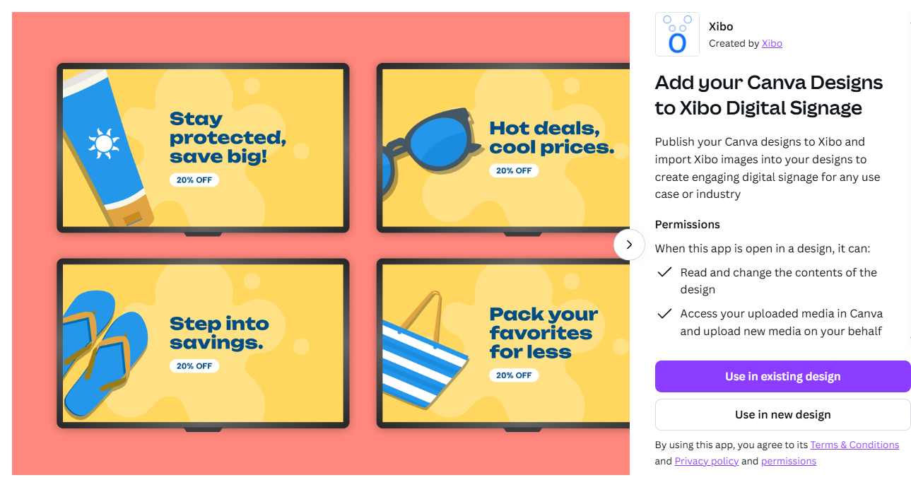 Image of the Xibo app on Canva