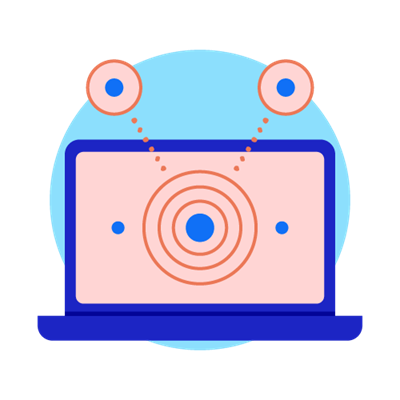 Icon of a laptop with nodes to represent a digital signage CMS