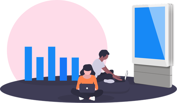 Image of two people sitting in front of a digital display with a graph in the background to represent display criteria