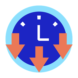 Image of a clock with downward arrows to represent display downtime