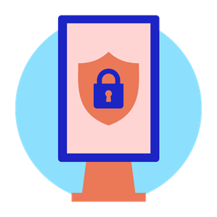 Image of a digital display with a padlock inside it to represent physical device security