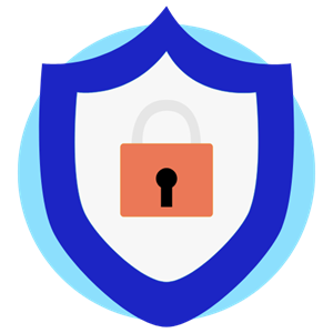 Icon of a shield with a padlock inside it to represent security
