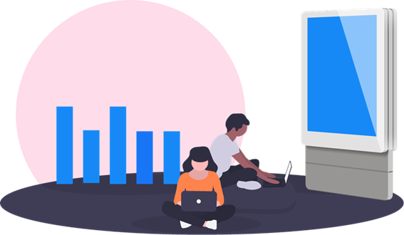 Image of two people sitting in front of a digital display with a graph in the background to represent display criteria