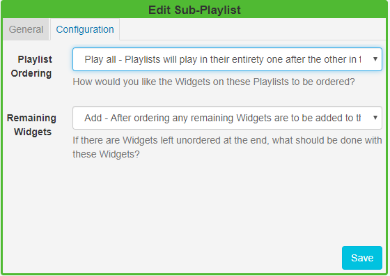Sub-Playlist Configuration