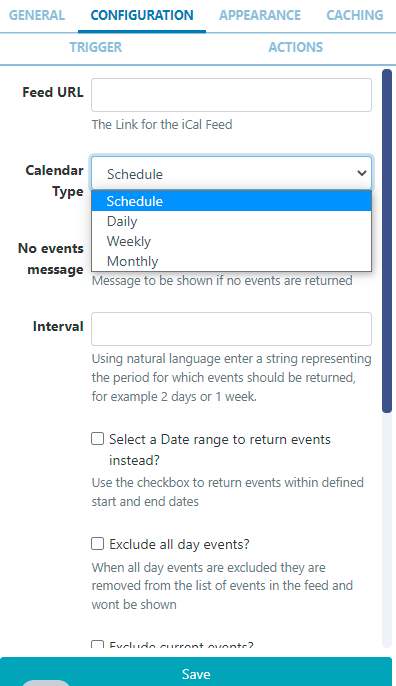 Calendar Configuration